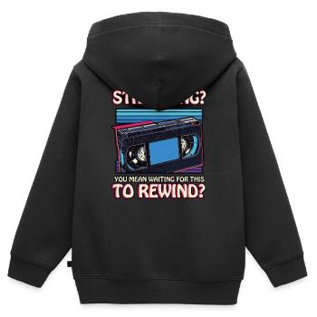 Drôle VHS Era Rembobiner Label Espace Streaming - Sweat Premium à capuche zippé enfant bio - noir - Dos - AI Model Kid Male (0cm)