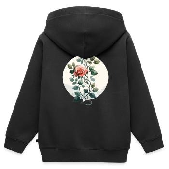 Vigne rose dessinée - Sweat Premium à capuche zippé enfant bio - noir - Dos - AI Model Kid Male (0cm)