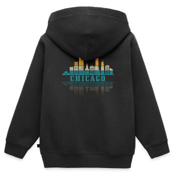 Chicago Illinois Souvenir cadeau - Sweat Premium à capuche zippé enfant bio - noir - Dos - AI Model Kid Male (0cm)