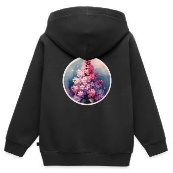 Lilas dessiné - Sweat Premium à capuche zippé enfant bio - noir - Dos - AI Model Kid Male (0cm)