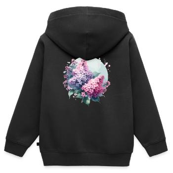 Lilas dessiné - Sweat Premium à capuche zippé enfant bio - noir - Dos - AI Model Kid Male (0cm)