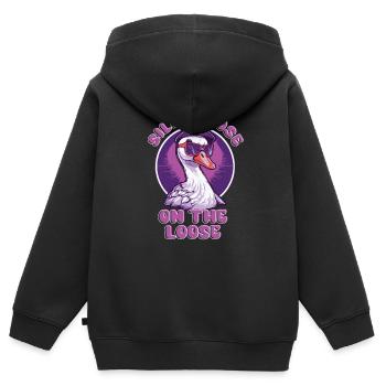 Die Dumme Gans Auf Freiem Fuß - Kinder Premium Organic Zip Hoodie - Schwarz - Hinten - AI Model Kid Male (0cm)