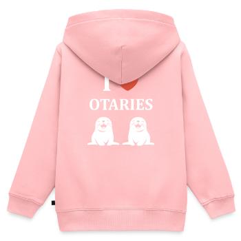 Animal mingon humour otarie - Sweat Premium à capuche zippé enfant bio - rose - Dos - AI Model Kid Female (0cm)