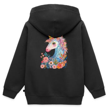 Unicorn Floral Floral Multi Colored Kids Girl Gift - Kids Premium Organic Zip-up Hoodie - black - Back - AI Model Kid Male (0cm)