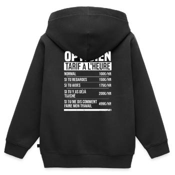 Opticien tarif à l'heure idée cadeau humour - Sweat Premium à capuche zippé enfant bio - noir - Dos - AI Model Kid Male (0cm)