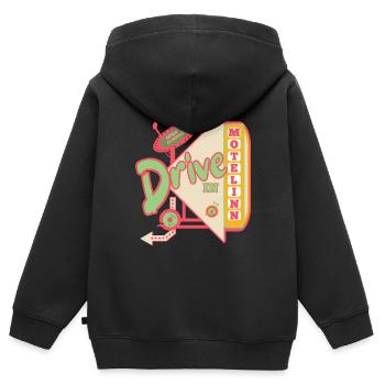Motor Inn Style rétro - Sweat Premium à capuche zippé enfant bio - noir - Dos - AI Model Kid Male (0cm)