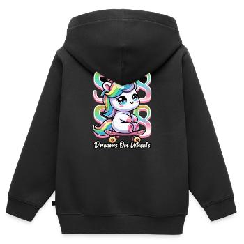 Licorne Skateboard - Sweat Premium à capuche zippé enfant bio - noir - Dos - AI Model Kid Male (0cm)