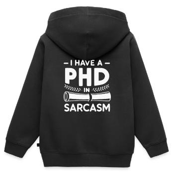 Ich habe einen Doktortitel in Sarkasmus - Kinder Premium Organic Zip Hoodie - Schwarz - Hinten - AI Model Kid Male (0cm)
