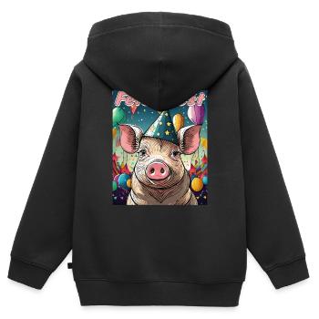 BÊTE DE CÉLÉBRATION DE COCHON - Sweat Premium à capuche zippé enfant bio - noir - Dos - AI Model Kid Male (0cm)