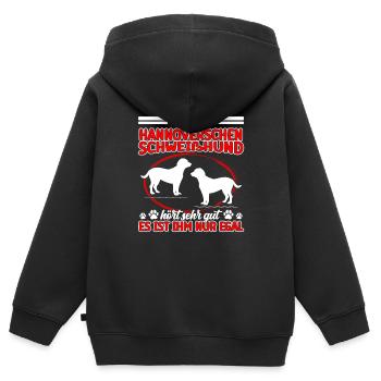 Le chien courant hanovrien entend très bien - Sweat Premium à capuche zippé enfant bio - noir - Dos - AI Model Kid Male (0cm)