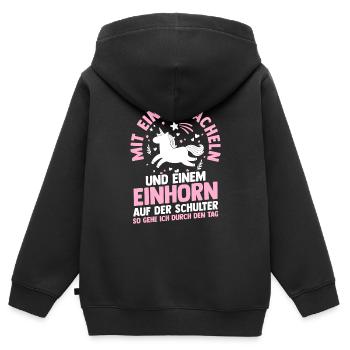 Einhorn - Kinder Premium Organic Zip Hoodie - Schwarz - Hinten - AI Model Kid Male (0cm)