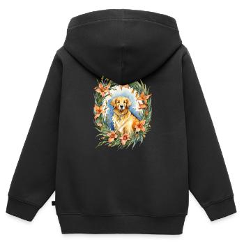Golden retriever - Sweat Premium à capuche zippé enfant bio - noir - Dos - AI Model Kid Male (0cm)