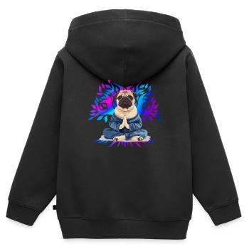 Mops Meditiert Lotus Sitz Lebensbaum Meditation - Kinder Premium Organic Zip Hoodie - Schwarz - Hinten - AI Model Kid Male (0cm)