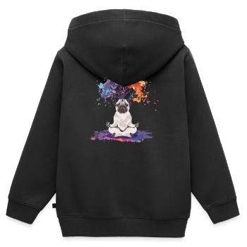 Mops Meditiert Lotus Sitz Lebensbaum Meditation - Kinder Premium Organic Zip Hoodie - Schwarz - Hinten - AI Model Kid Male (0cm)