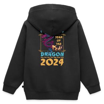 Chinesisches Jahr des Drachen 2024 Chinesisches - Kinder Premium Organic Zip Hoodie - Schwarz - Hinten - AI Model Kid Male (0cm)