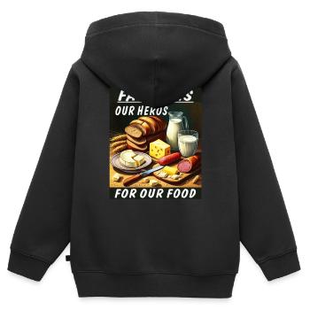 FARMERS OUR HEROES FOR OUR FOOD - Kinder Premium Organic Zip Hoodie - Schwarz - Hinten - AI Model Kid Male (0cm)