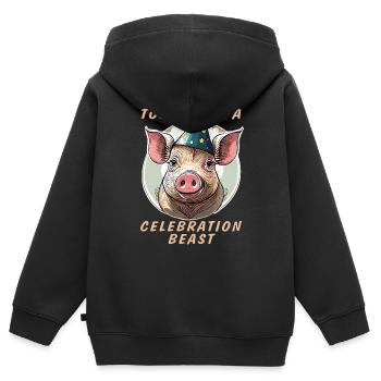SCHWEIN TODAY I AM A CELEBRATION BEAST - Kinder Premium Organic Zip Hoodie - Schwarz - Hinten - AI Model Kid Male (0cm)