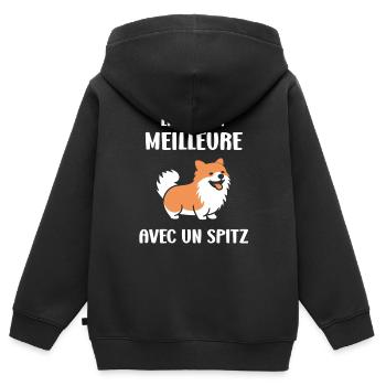 Humour chien Spitz - Sweat Premium à capuche zippé enfant bio - noir - Dos - AI Model Kid Male (0cm)