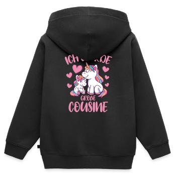 Ich Werde Große Cousine Ideen Einhorn Mädchen - Kinder Premium Organic Zip Hoodie - Schwarz - Hinten - AI Model Kid Male (0cm)
