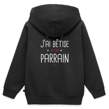 Ich kann nicht, ich habe es mit meinem Paten vermasselt. - Kinder Premium Organic Zip Hoodie - Schwarz - Hinten - AI Model Kid Male (0cm)