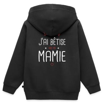 Je peux pas j'ai bêtise avec ma Mamie. - Sweat Premium à capuche zippé enfant bio - noir - Dos - AI Model Kid Male (0cm)