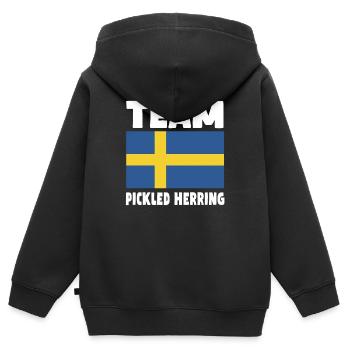 Hareng mariné drapeau suédois - Sweat Premium à capuche zippé enfant bio - noir - Dos - AI Model Kid Male (0cm)