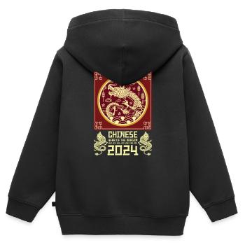 Chinesisches Jahr des Drachen 2024 Chinesisches - Kinder Premium Organic Zip Hoodie - Schwarz - Hinten - AI Model Kid Male (0cm)