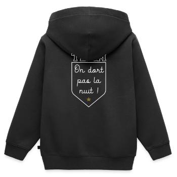 Team on dort pas la nuit pour un bébé qui dort pas - Sweat Premium à capuche zippé enfant bio - noir - Dos - AI Model Kid Male (0cm)
