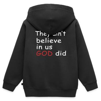 Sie glauben nicht an uns, Gott hat die Grafik zitiert - Kinder Premium Organic Zip Hoodie - Schwarz - Hinten - AI Model Kid Male (0cm)