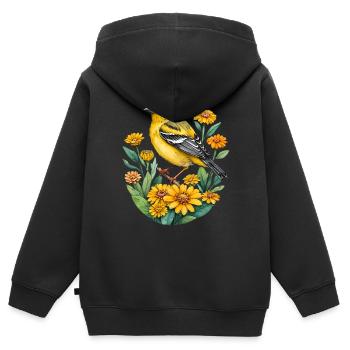 Pinson jaune - Sweat Premium à capuche zippé enfant bio - noir - Dos - AI Model Kid Male (0cm)