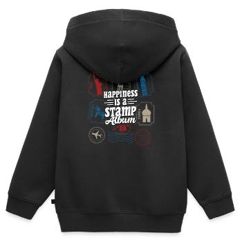 A Stamp Album's Joy: Collector's Pride - Kinder Premium Organic Zip Hoodie - Schwarz - Hinten - AI Model Kid Male (0cm)