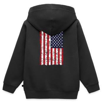 Drapeau des États-Unis vertical - Sweat Premium à capuche zippé enfant bio - noir - Dos - AI Model Kid Male (0cm)