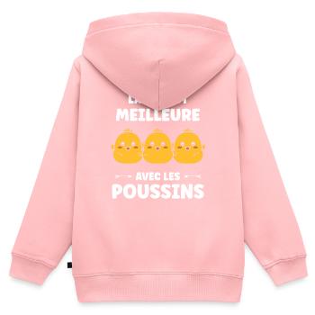 Humour petit poussin - Sweat Premium à capuche zippé enfant bio - rose - Dos - AI Model Kid Female (0cm)