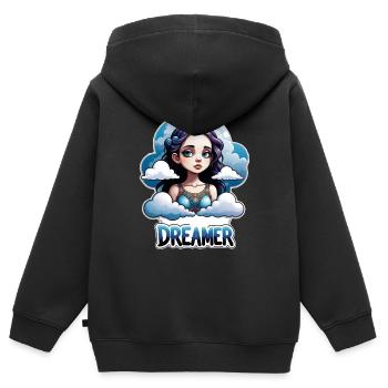 rêver - rêveur - rêveuse - rêve - rêverie - Sweat Premium à capuche zippé enfant bio - noir - Dos - AI Model Kid Male (0cm)