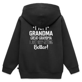 Maman Grand-mère Arrière-grand-mère Nouveauté Grand-mère - Sweat Premium à capuche zippé enfant bio - noir - Dos - AI Model Kid Male (0cm)
