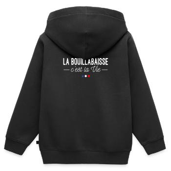 La Bouillabaisse, c'est la Vie ! Recette provence - Sweat Premium à capuche zippé enfant bio - noir - Dos - AI Model Kid Male (0cm)