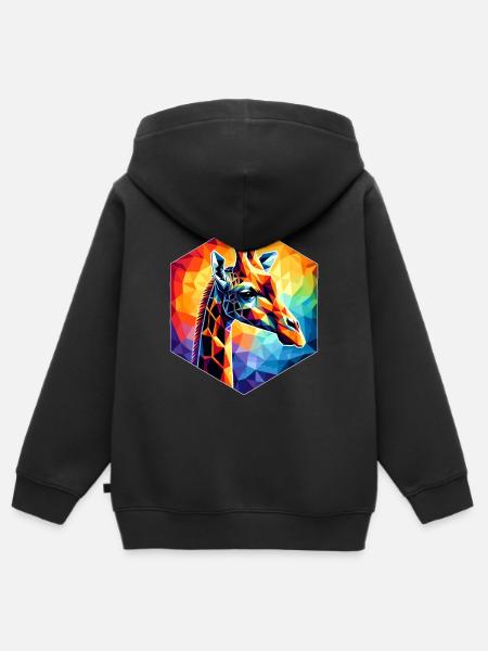 Giraffa nell'illustrazione del poligono - Felpa Premium con cappuccio con zip bambino bio - nero