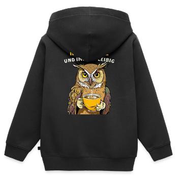 NACHTEULE UND IMMER FLEIßIG - Kinder Premium Organic Zip Hoodie - Schwarz - Hinten - AI Model Kid Male (0cm)