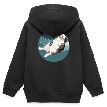 KATZE FETT - Kinder Premium Organic Zip Hoodie - Schwarz - Hinten - AI Model Kid Male (0cm)