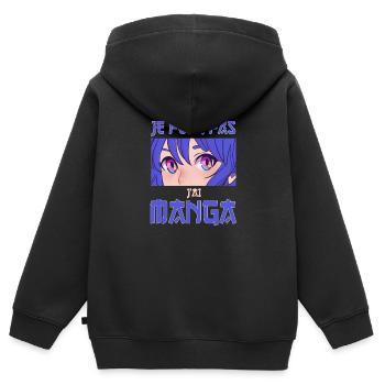 Je peux pas j'ai Manga. Fans de mangas japonais. - Sweat Premium à capuche zippé enfant bio - noir - Dos - AI Model Kid Male (0cm)