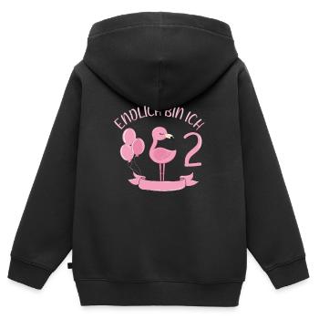 flamant rose Chemise d’anniversaire Enfin 2 ans fille - Sweat Premium à capuche zippé enfant bio - noir - Dos - AI Model Kid Male (0cm)