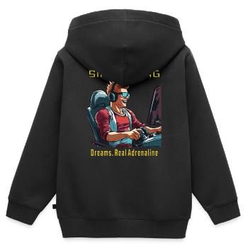 SIM RACING Dreams, de l’adrénaline - Sweat Premium à capuche zippé enfant bio - noir - Dos - AI Model Kid Male (0cm)