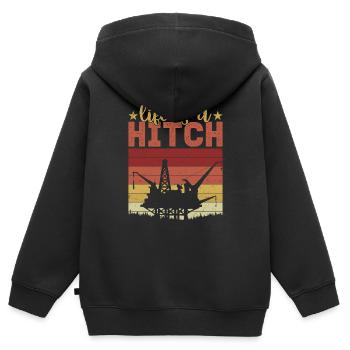 La vie est un travailleur de champ pétrolifère de plate-forme pétrolière d’attelage - Sweat Premium à capuche zippé enfant bio - noir - Dos - AI Model Kid Male (0cm)