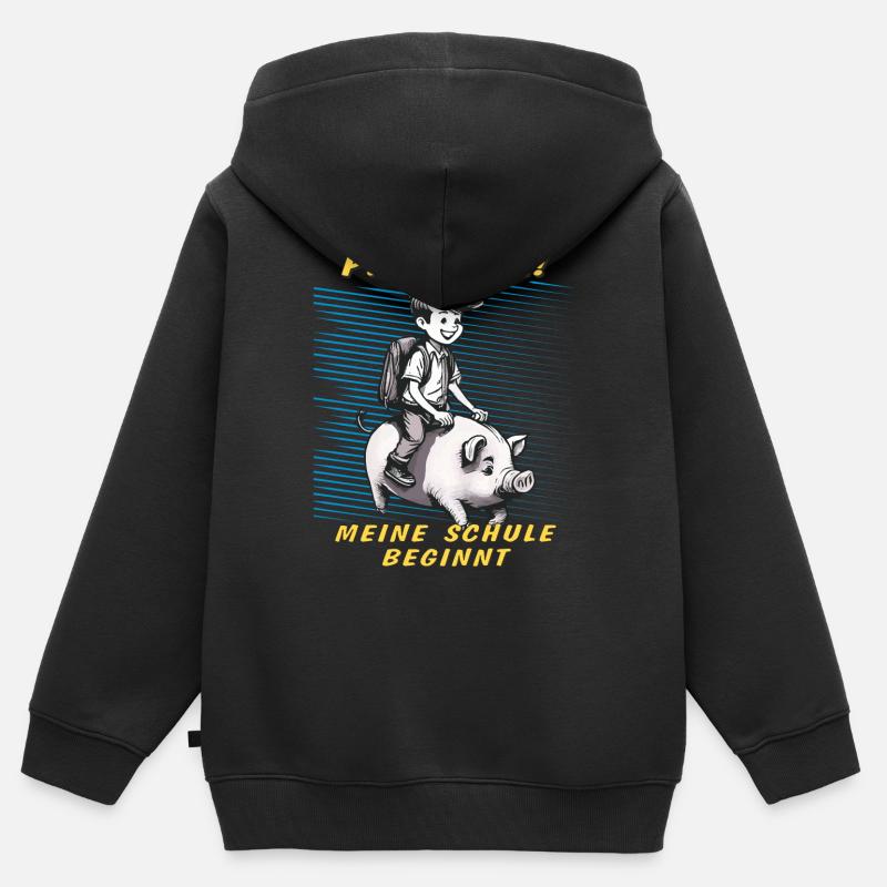 SCHWEIN KIND JUNGE SCHULE BEGINNT - Kinder Premium Organic Zip Hoodie - Schwarz