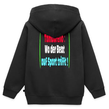 Tamburello Wo der Beat auf den Sport trifft - Kinder Premium Organic Zip Hoodie - Schwarz - Hinten - AI Model Kid Male (0cm)