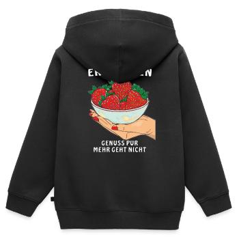 ERDBEEREN GENUSS PUR MEHR GEHT NICHT - Kinder Premium Organic Zip Hoodie - Schwarz - Hinten - AI Model Kid Male (0cm)