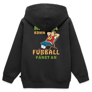 LIEGESTUHL MANN MAMA KOMM FUßBALL FÄNGT AN - Kinder Premium Organic Zip Hoodie - Schwarz - Hinten - AI Model Kid Male (0cm)