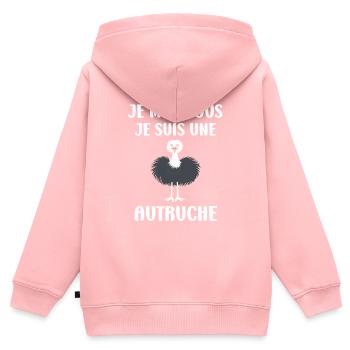 Humour autruche - Sweat Premium à capuche zippé enfant bio - rose - Dos - AI Model Kid Female (0cm)