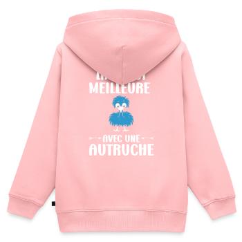 Humour autruche - Sweat Premium à capuche zippé enfant bio - rose - Dos - AI Model Kid Female (0cm)