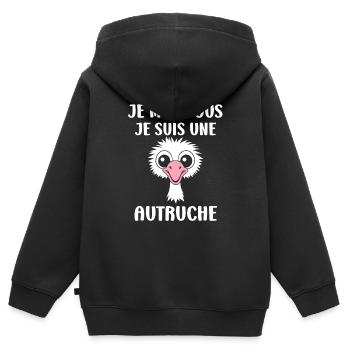 Humorvolles Strauß-Zitat - Kinder Premium Organic Zip Hoodie - Schwarz - Hinten - AI Model Kid Male (0cm)